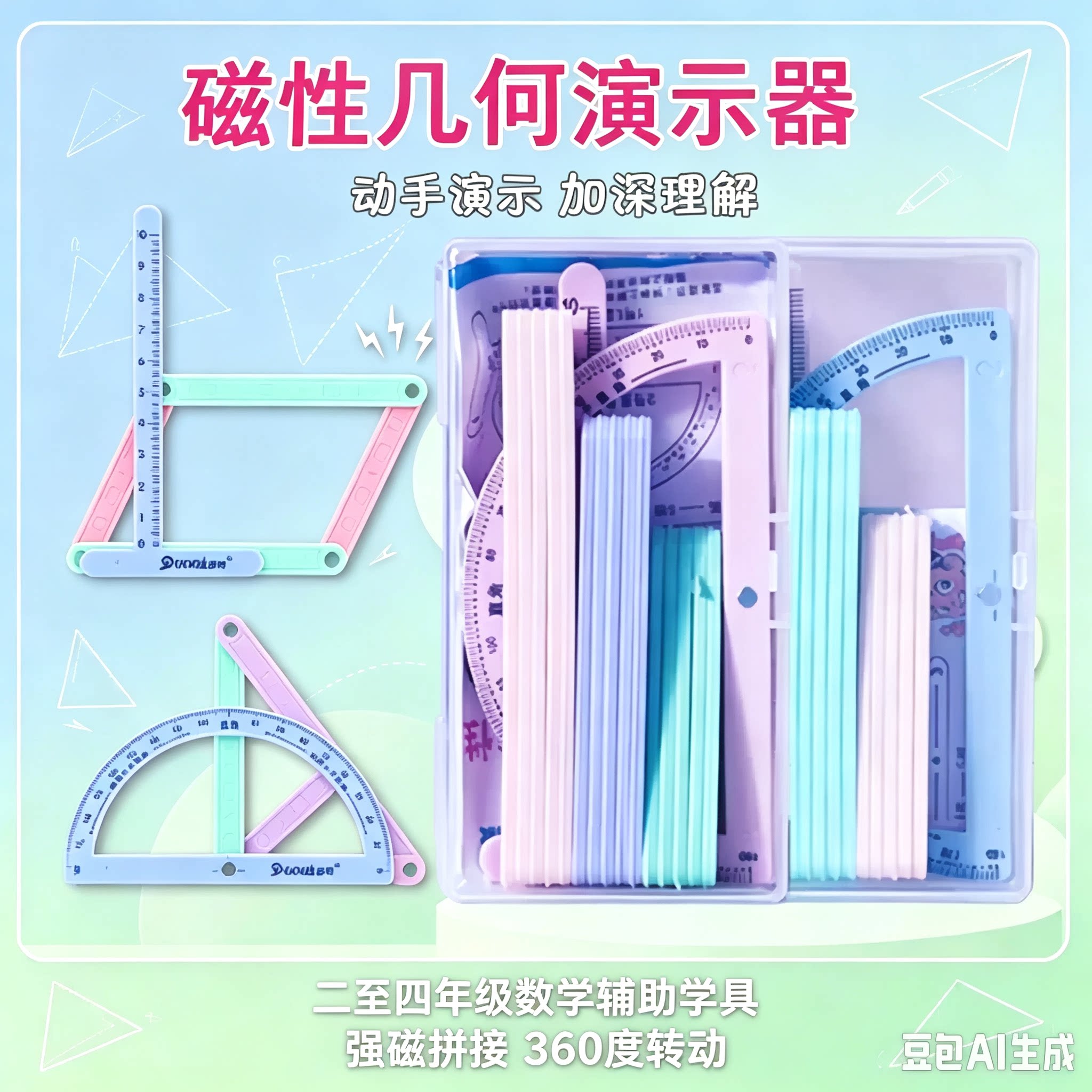 【磁性19件套】二至四年级几何图形磁性平行四边形多边形活动角ZY