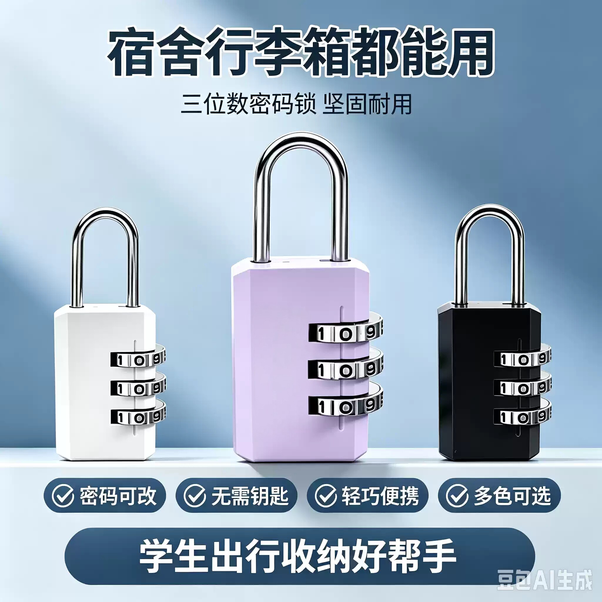 宿舍密码锁背包健身房储物柜家具锁迷你U型家用柜子抽屉锁YY