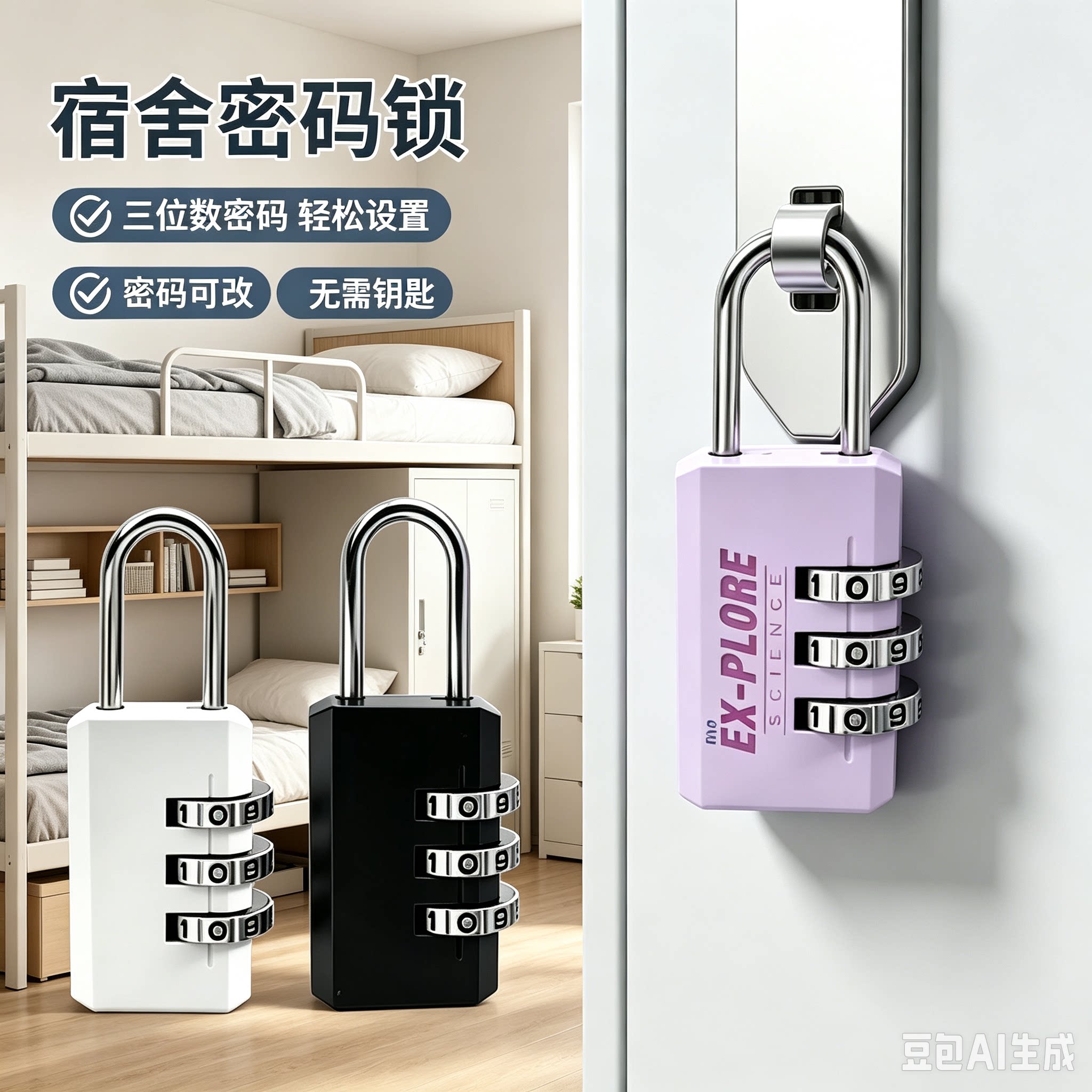 宿舍密码锁背包健身房储物柜家具锁迷你U型家用柜子抽屉锁ZY