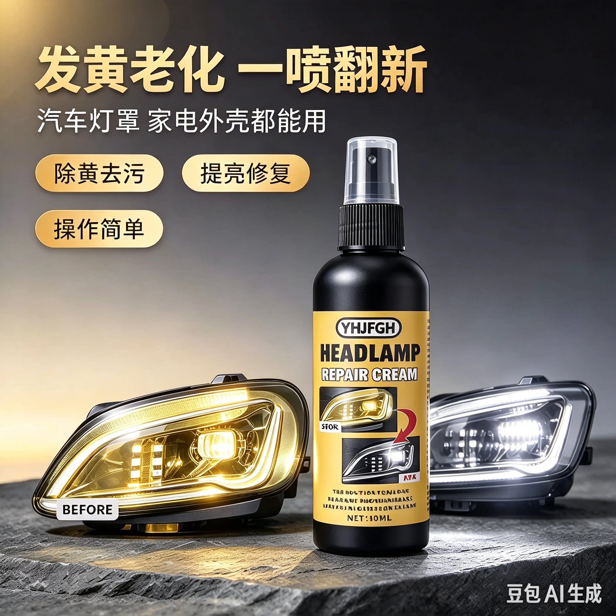 【全新科技】车灯家电除黄修复翻新剂快速清洁养护恢发黄翻新YY