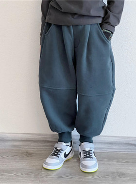 童童妈定制男女童休闲宽松薄绒灰色大版型帅炸休闲束脚长裤秋冬装