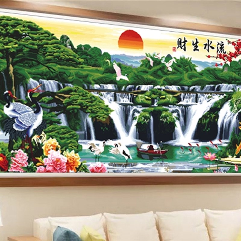 绣好的十字绣成品新款迎客松流水生财九鱼图聚宝盆蒸蒸日上满绣画
