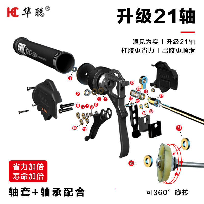 华聪结构胶胶枪自动断胶省力玻璃胶枪专用打胶神器21轴承美容装修