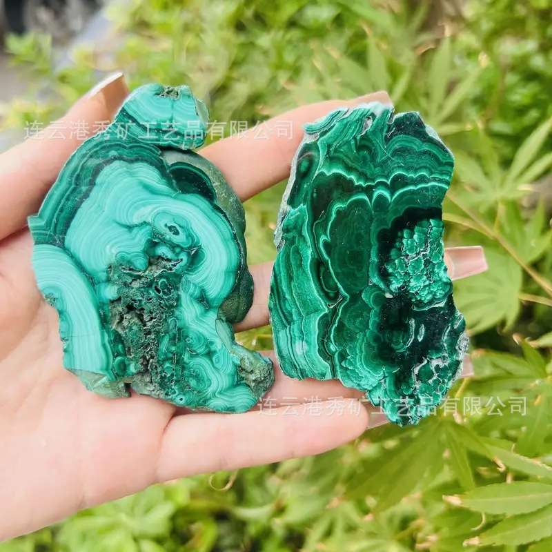 天然孔雀石切片手工原石打磨摆件跨境热卖居家装饰工艺品