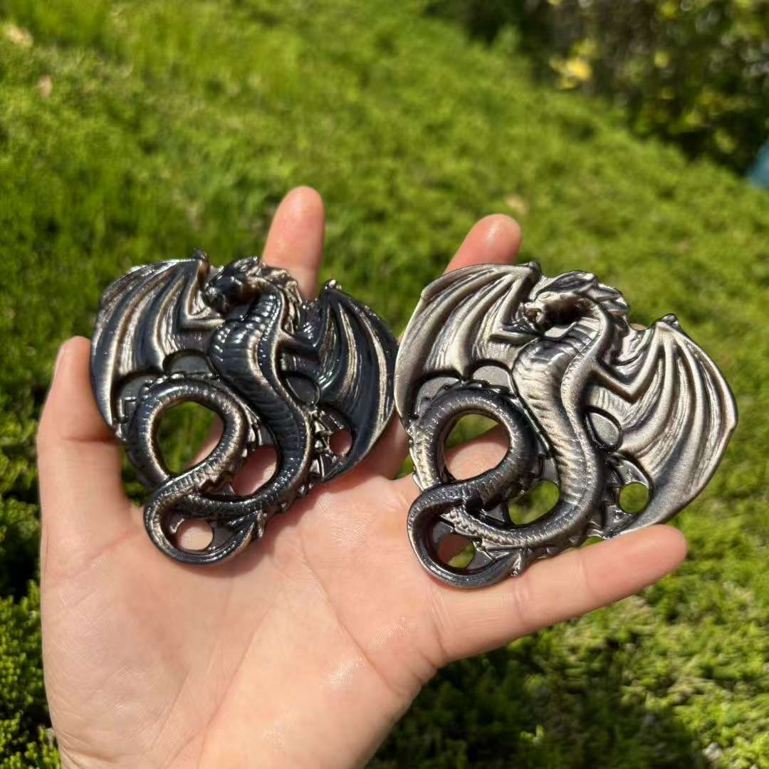 天然金银曜石飞龙雕刻件原石打磨龙摆件做工好跨境欧美热销矿石头