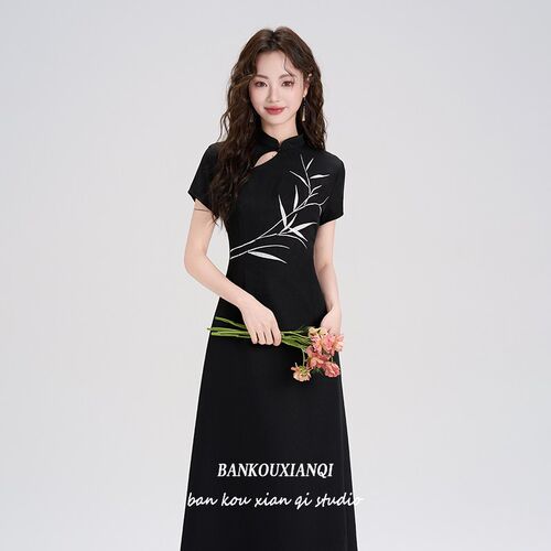 半口仙气夏季新款黑色旗袍改良年轻款少女高级感新中式国风连衣裙