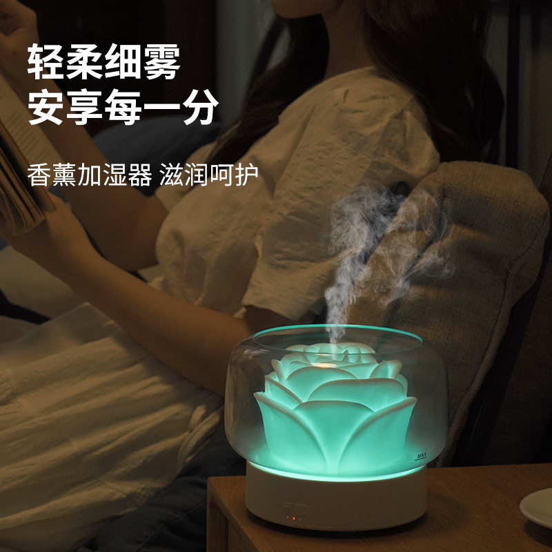 新款创意桌面香薰机七彩定时花随加湿器家用卧室办公桌面净化空气
