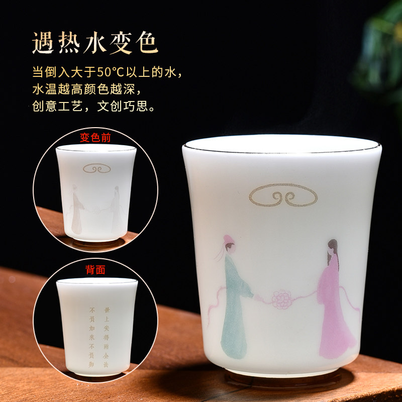 个性创意德化羊脂玉陶瓷变色主人杯女士个人专用情侣茶杯单杯礼品