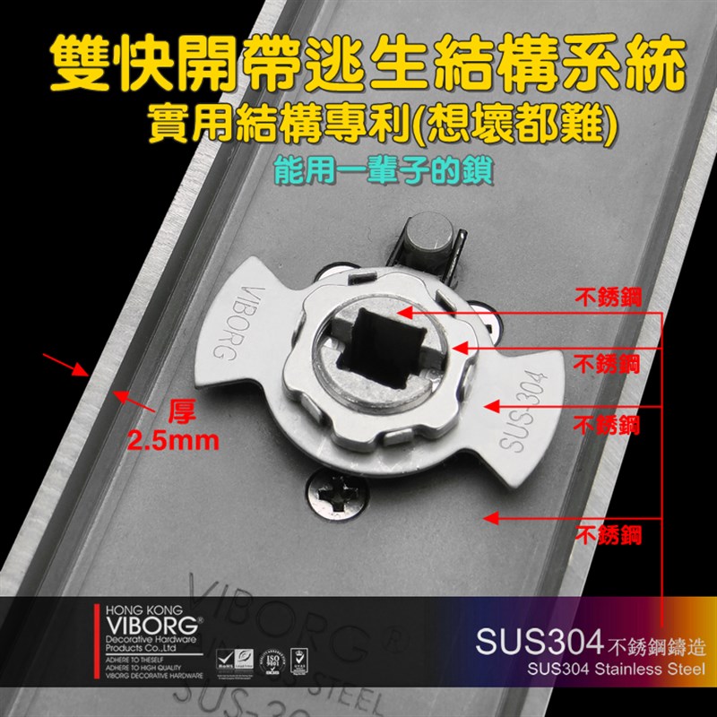 VIBORG 门锁 304不锈钢 防盗门锁入户门锁套装防盗门锁面板把手