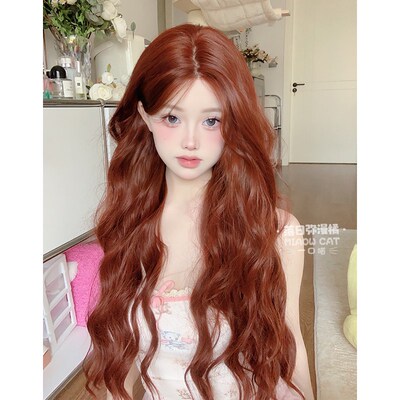 一口喵假发女夏季新款橘棕卷发网红自然水波纹逼真日常蕾丝全头套