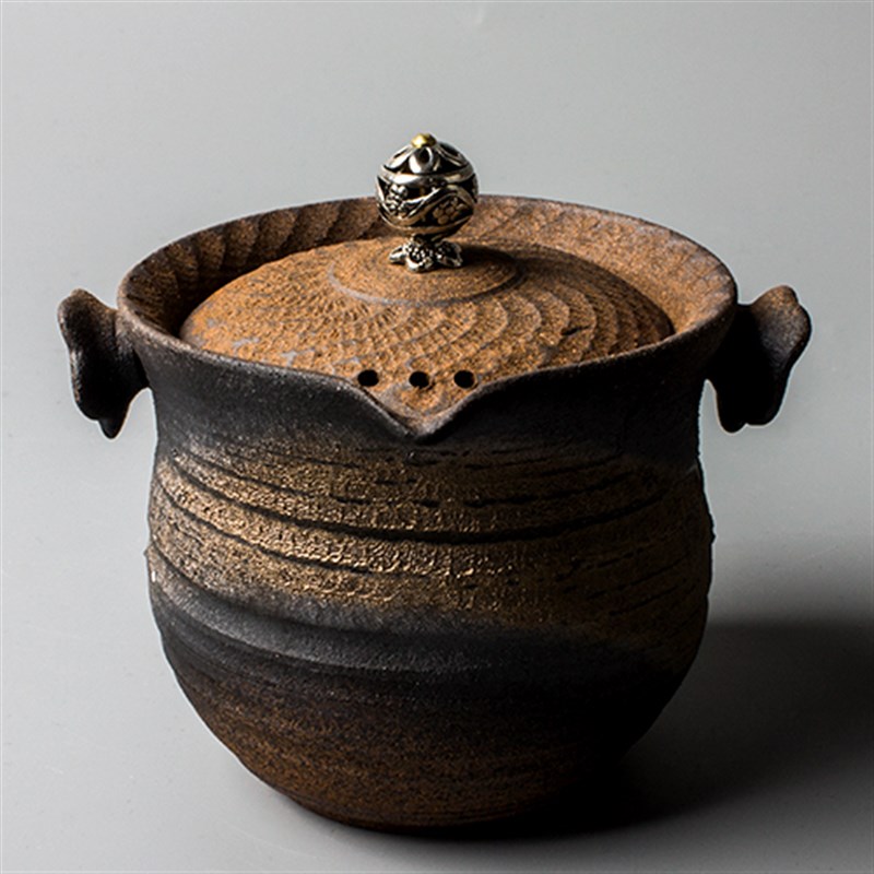 日式手工茶壶粗陶窑变手抓壶复古柴烧盖碗陶瓷功夫茶具普洱泡茶器