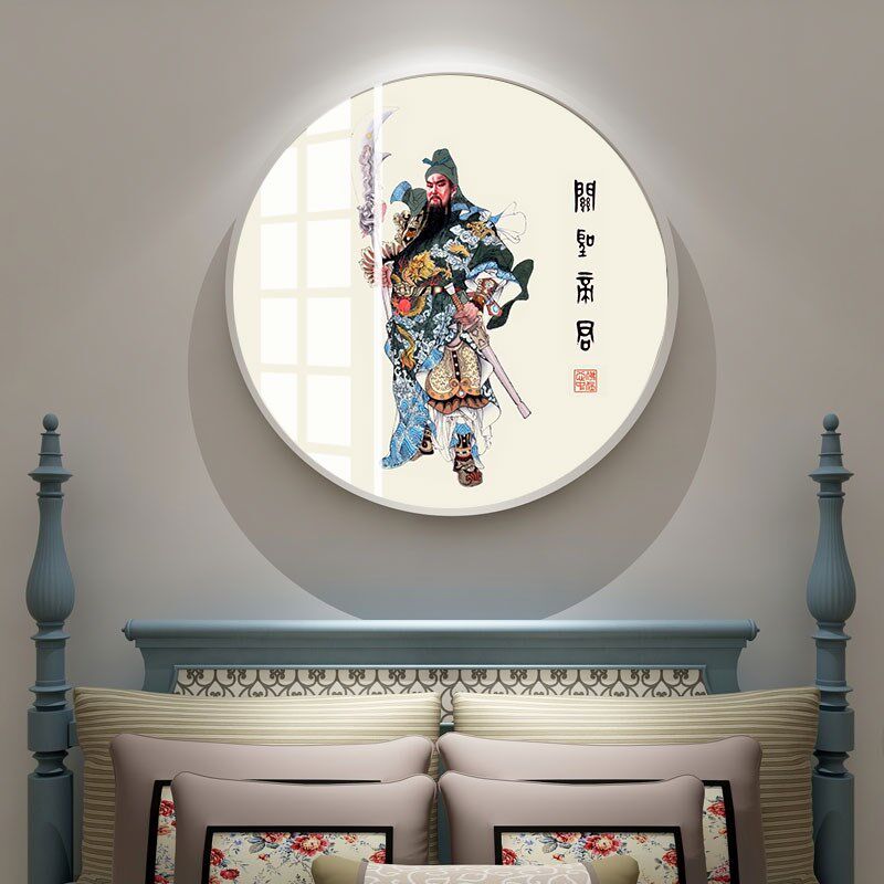 武财神关羽像关公关帝圆形神像客厅玄关装饰画关二爷新中式画网红