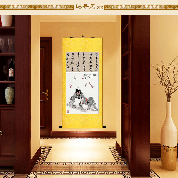 钟馗醉酒图画像 蝙蝠五福图卷轴挂画 客厅装饰画丝绸画来图定制