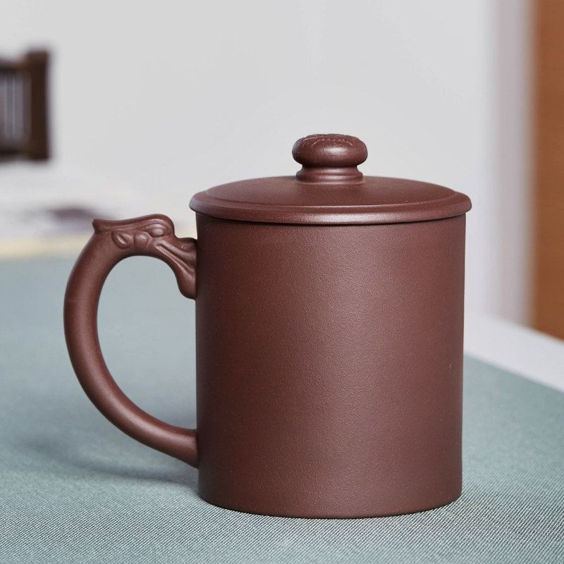 尊壶宜兴紫砂杯原矿紫泥泡茶杯大容量带把盖杯办公男缸杯功夫茶具