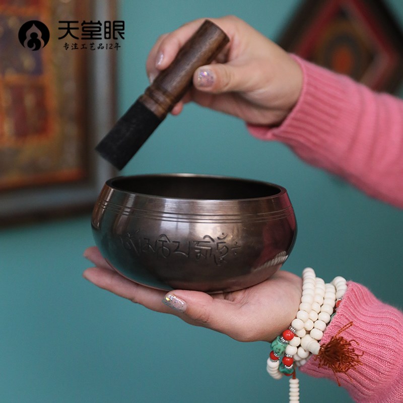 尼泊尔手工新月佛音钵铜碗铜磬钵盂冥想唤醒家居摆件两色可选