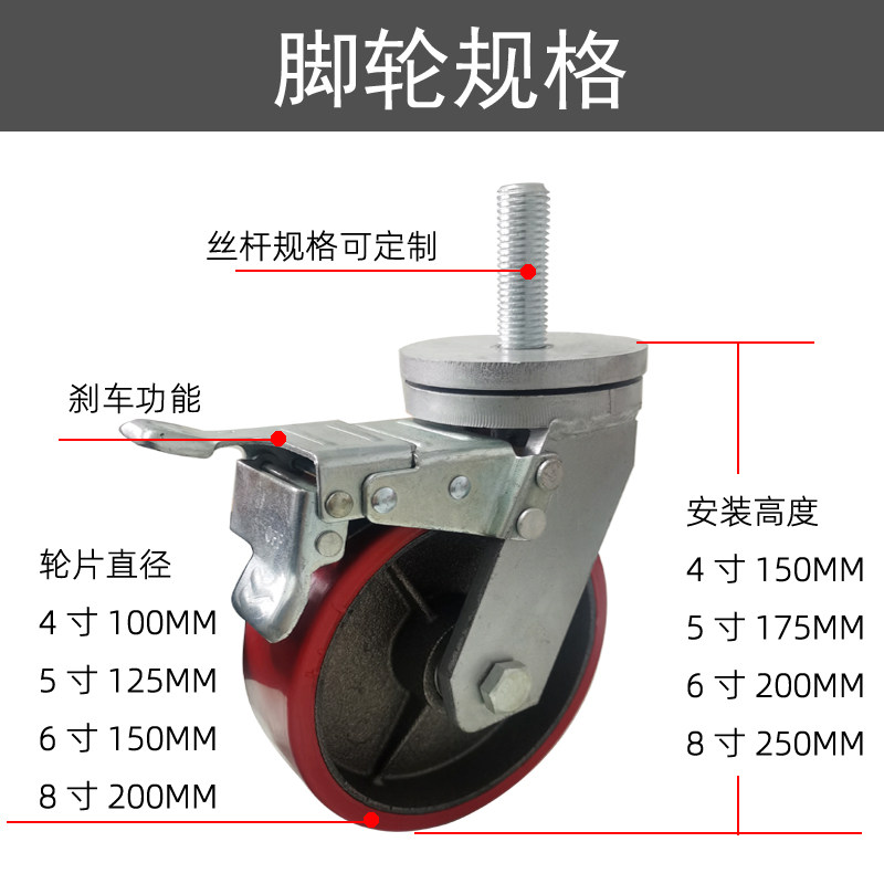 定制超重型M20丝杆轮螺纹万向轮机械轴承轮定制螺纹M24大铁芯轮子
