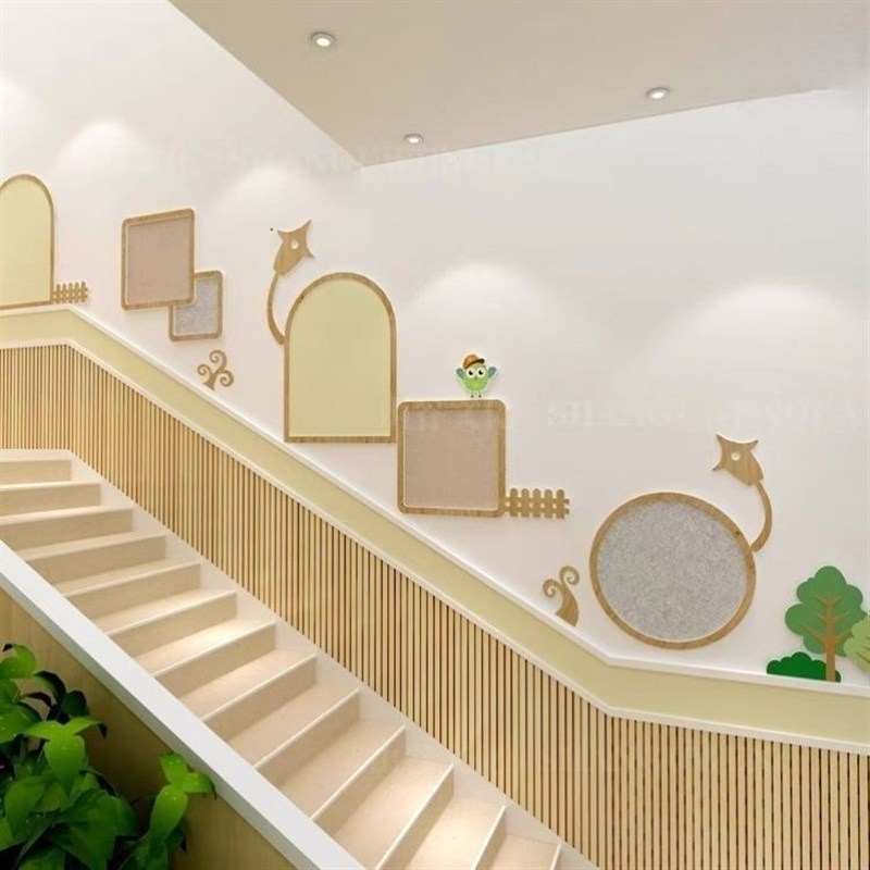 幼儿园文化理念墙大厅楼梯教室区角家园共育公告栏环创环境布置