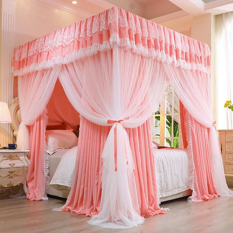欧式新款双层遮光床幔床帘一体式蚊帐三开门双人1.8米1.5m床家用