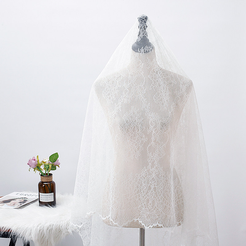 法式高端设计1.5米宽白色花边婚纱面料裙子衣服布料窗帘桌布阔挺