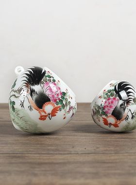 华胜堂 景德镇粉彩雄鸡图中号鸡心罐鸟食罐画眉缸鸟杯 鸟笼配件