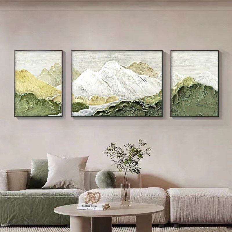 沙发背景墙挂画2023新款客厅东墙靠山挂画三连装饰画轻奢大气抽象