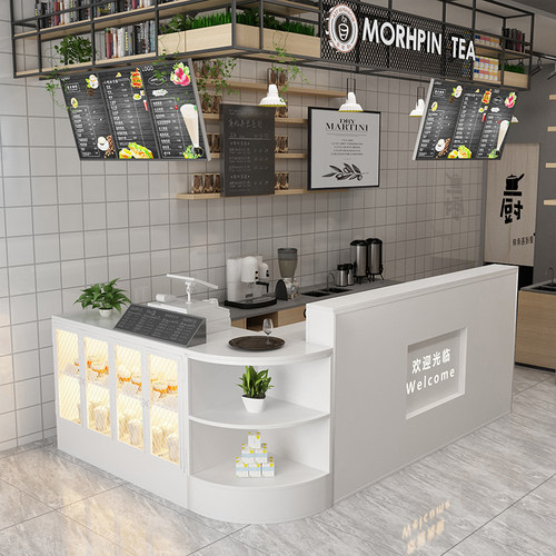 新款上架甜品店饮品店奶茶店便利店转角造型收银台吧台展示台前台