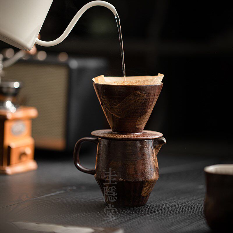 圭隐堂粗陶粉引手冲咖啡杯过滤套装家用侘寂复古下午茶咖啡滤杯