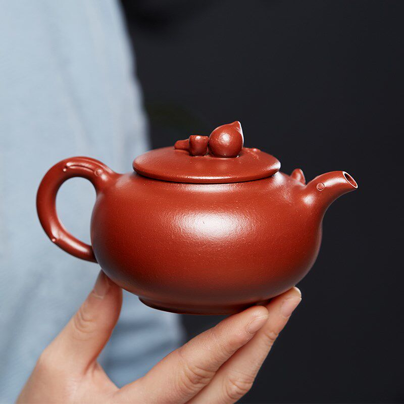 宜兴紫砂壶花器寿桃壶原矿大红袍泥名家纯全手工仿生壶泡茶壶单壶