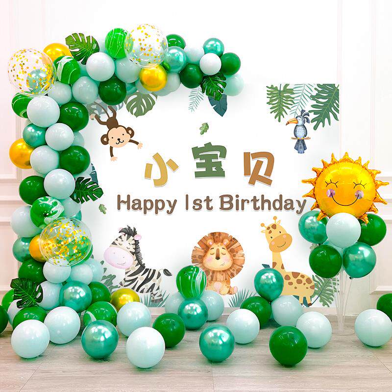 宝宝一周岁生日卡通主题满月布置装饰男孩百天日宴海报背景墙套餐