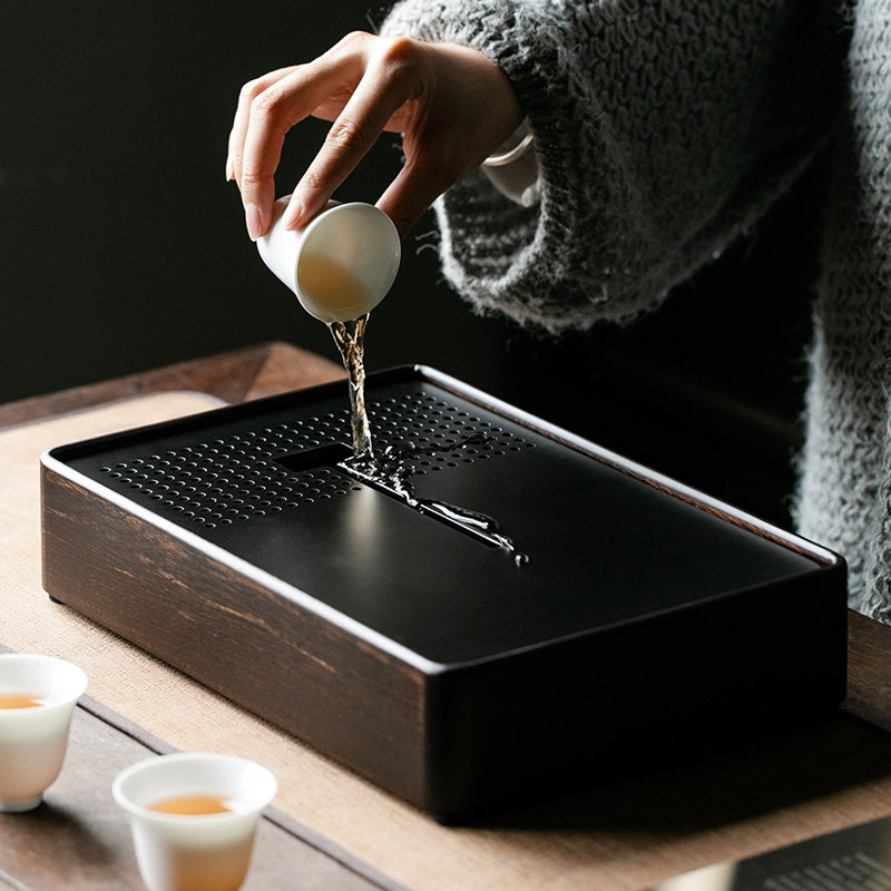 实木茶盘家用乌檀电木小茶台简约办公室蓄水式茶海干泡台水杯托盘