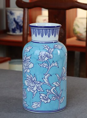景德镇陶瓷摆件干花装饰品玄关家居新中式复古欧式插花花瓶客厅