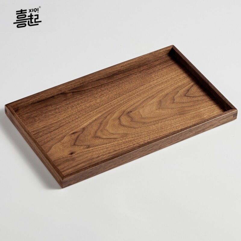 喜起黑胡桃实木托盘长方形水杯茶杯咖啡北欧酒店木质酒店托盘大