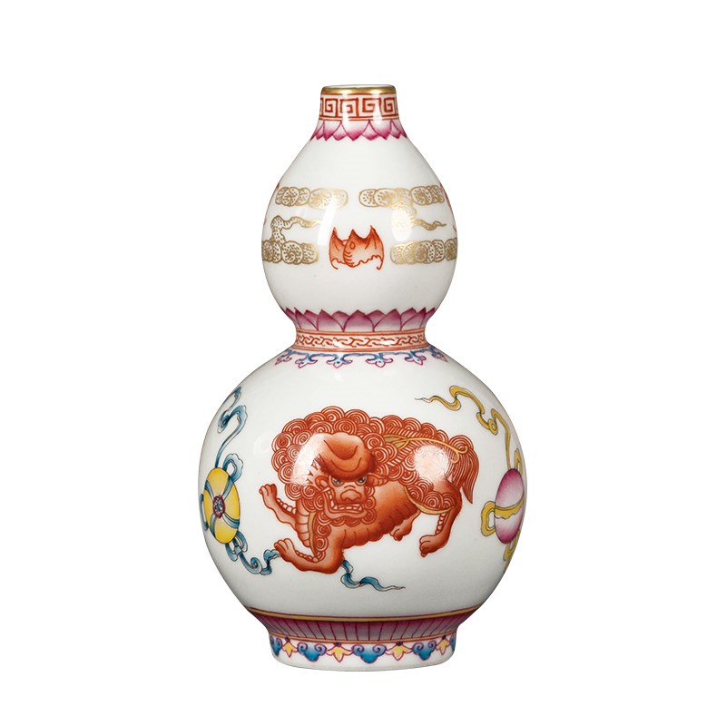 钟家窑景德镇陶瓷花瓶复古手绘描金葫芦瓶客户博古架中式装饰摆件
