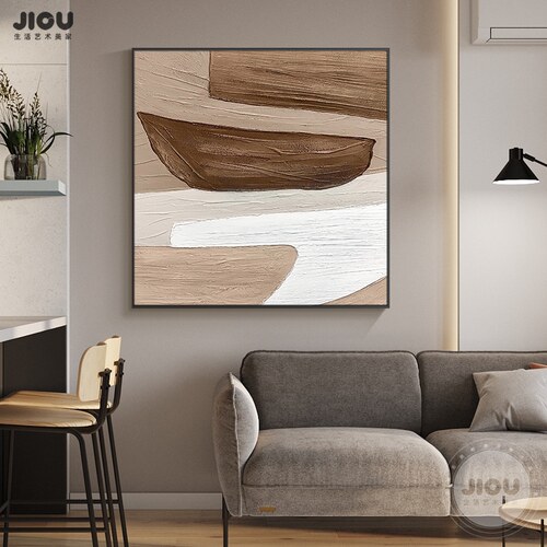 网红抽象侘寂风餐厅装饰画肌理玄关感壁画正方形发光挂画艺术客厅