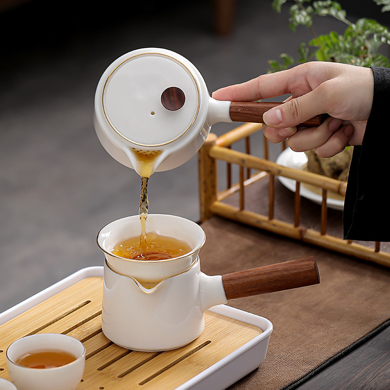 羊脂玉旅行白瓷功夫茶具套装家用轻奢泡茶盖碗茶杯便携式干泡茶盘