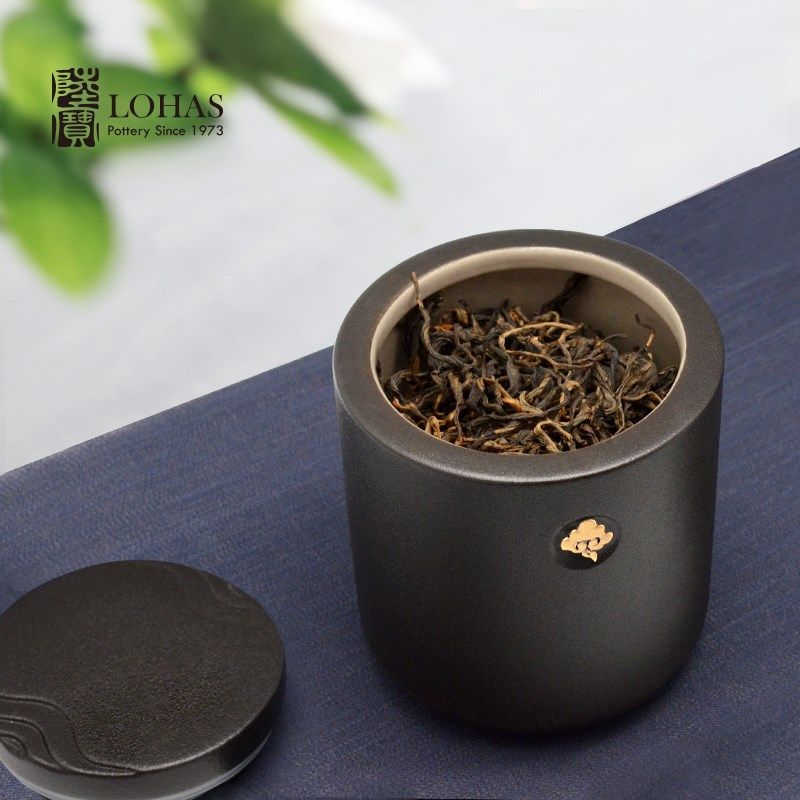 陆宝陶瓷高雅乡思茶叶罐家用茶仓罐子客厅贮藏储茶黑白色二两装罐