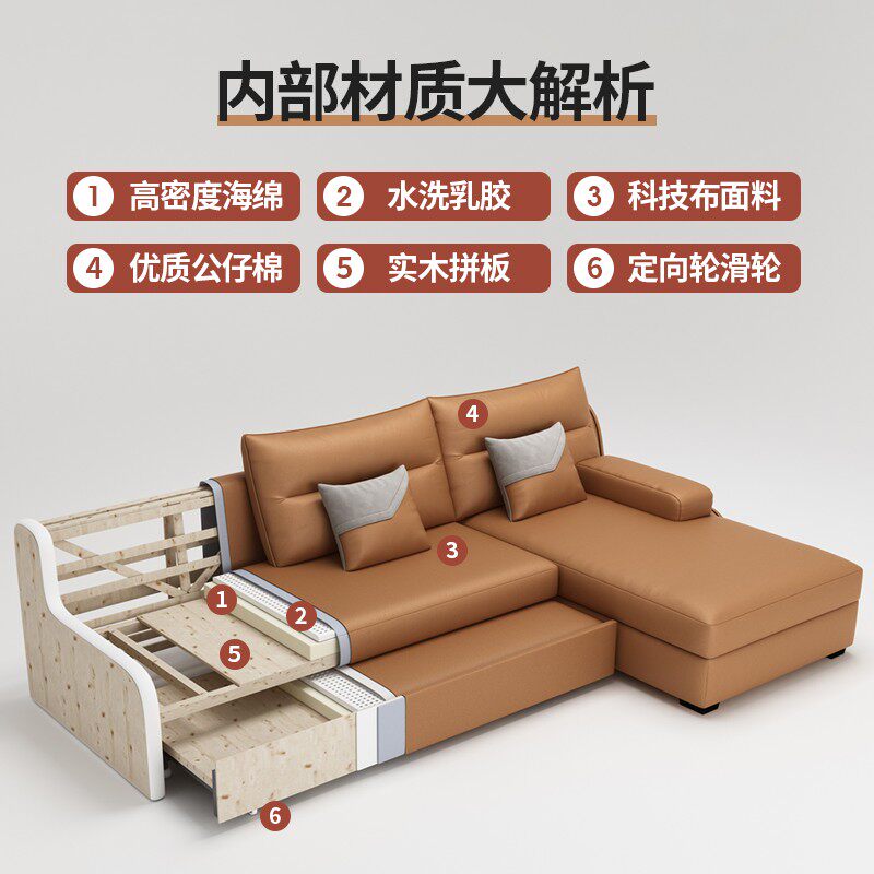 多功能沙发床两用小户型客厅可折叠抽拉免洗科技布沙发床坐卧两用