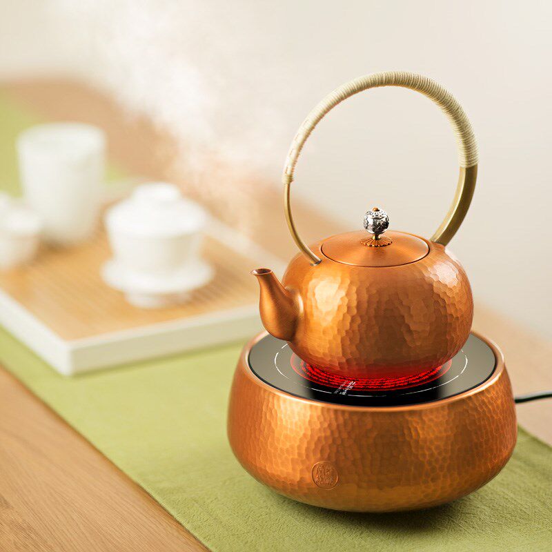 纯紫铜静音电陶炉银铜铁壶煮茶器茶炉家用烧水壶套装玻璃煮泡茶壶