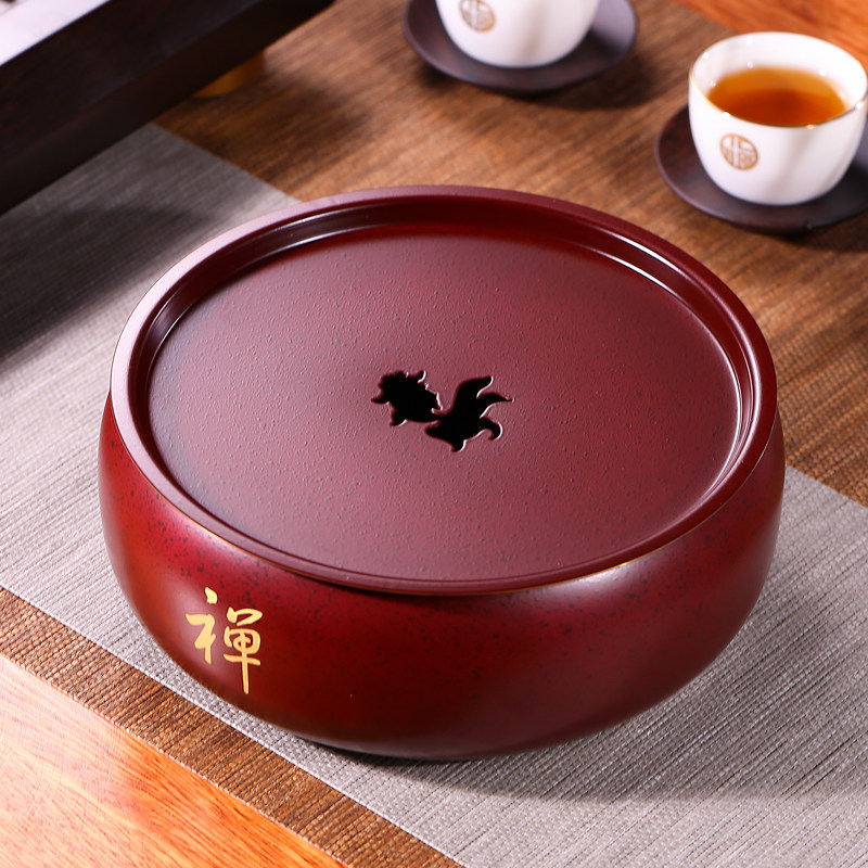 茶盘纯铜茶洗大号家用特大号带盖笔洗水洗水孟洗茶杯茶具日式禅意