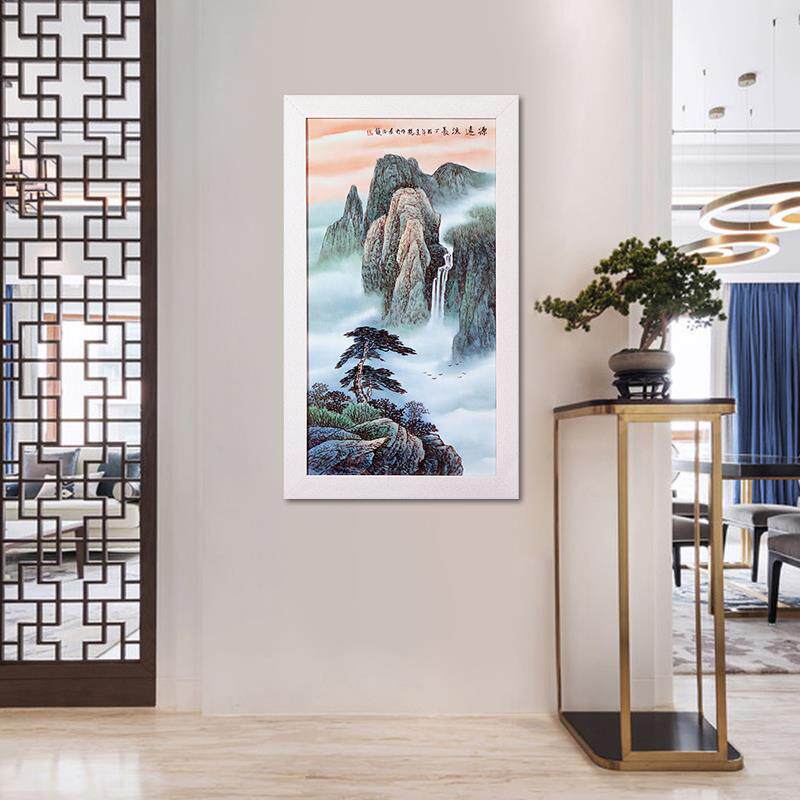 瓷板画新中式装饰画景德镇陶瓷客厅粉彩山水画挂画办公室装饰壁挂