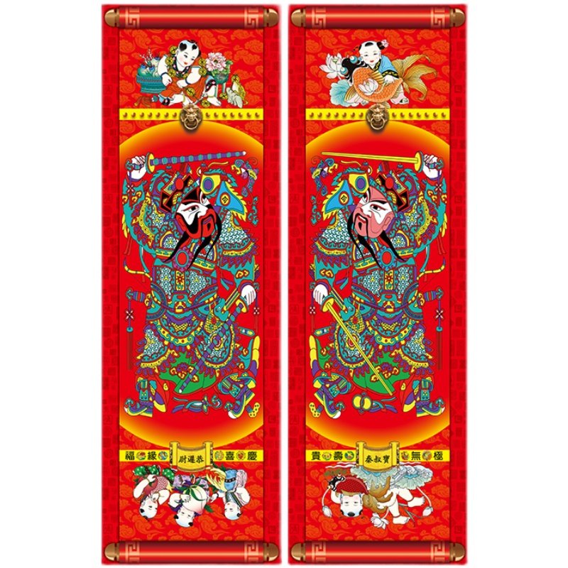2023兔年新年单双门日月门神装饰画尉迟恭秦叔宝秦琼过年门贴春节