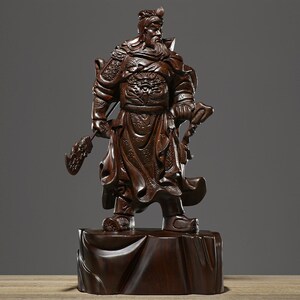 知府黑檀木雕关公摆件关帝圣君家居客厅玄关装饰店铺开业送礼礼品