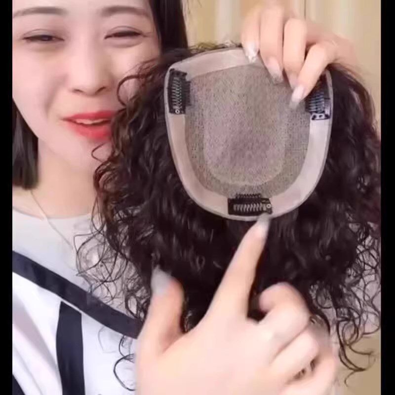 头顶补发片女卷发假发真发补发块隐形遮白发羊毛卷增发量蓬松妈妈