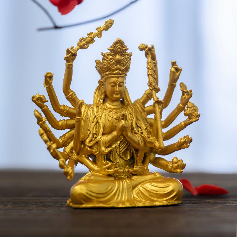 金色准提佛母像准提菩萨像摆件黄铜像随身佛像精致中式家居装饰品