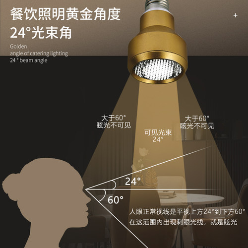 防眩射灯led不刺眼聚光灯泡cob侧发光暖黄e27螺口餐厅桌照明220V