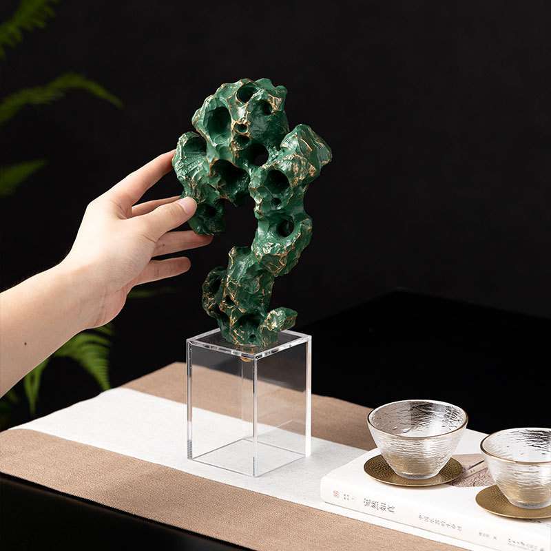 创意新中式禅意树脂假山太湖石桌面摆件客厅玄关书房样板房艺术品