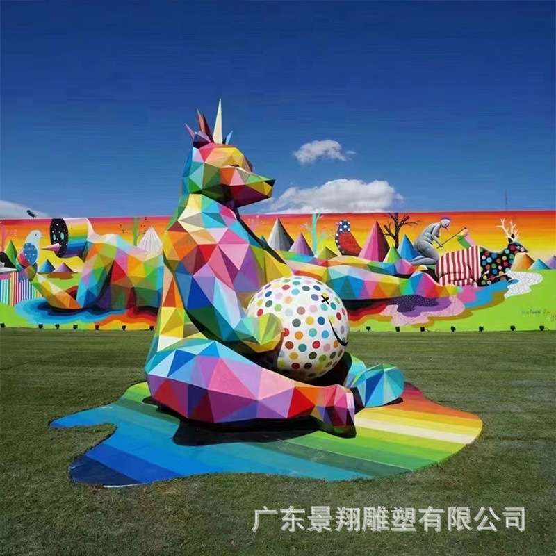 大型玻璃钢几何切面雕塑户外仿真园林熊创意彩绘动物模型景观摆件