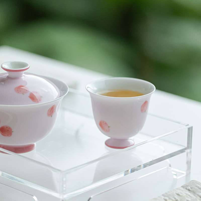 弥言杏粉手绘桃子茶杯家用高足主人杯手工陶瓷闻香聚香品茗杯女士