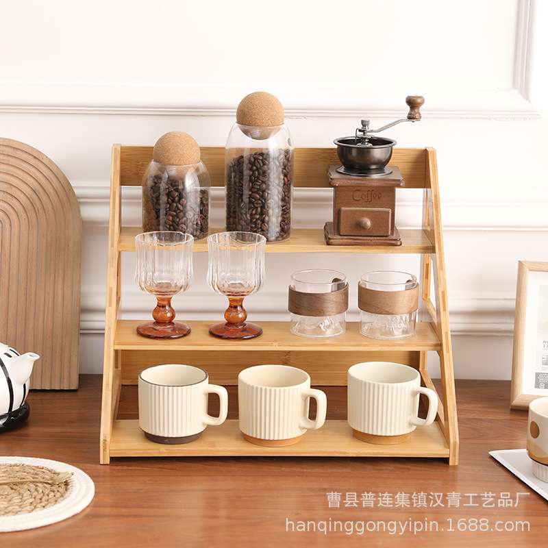 竹制酒杯展示收纳架商店厨房调料架蛋糕三层展示架多肉置物架