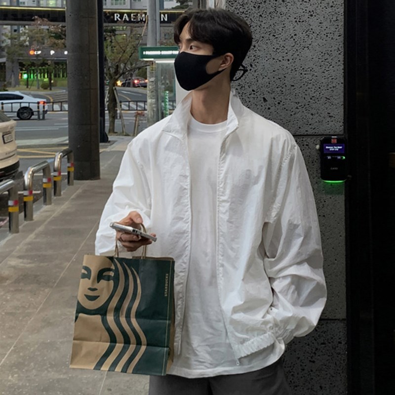 地界二夏季男士拉炼薄款长袖外套韩版潮流青年男款防晒服短款夹克图片